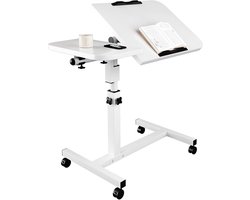 Bijzettafel met wieltjes en laptoptafel in hoogte verstelbaar - C-vorm bijzettafel bed inklapbaar - 90 graden draaibaar - 360 graden draaibaar - van hout en metaal - super robuust en stabiel - wit