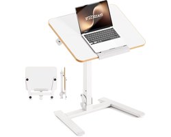 Bijzettafel met wieltjes - Laptoptafel opklapbaar - Thuiswerken flexibel - In hoogte verstelbaar - 11 Kilogram - Wit
