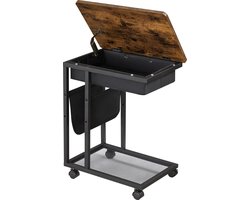 Bijzettafel met Wieltjes – Verstelbare Mobiele Tafel – Zwart Metaal – Compact Design - IN.HOMEXL Condotti – 50x35x60cm – Bruin Zwart