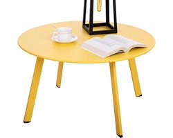 Bijzettafel Metaal, Tuin Bijzettafel Rond, Slaapbank Tafel Salontafel en Salontafel met Verstelbare Tafelpoten (Geel, Diameter 70 x 40 cm)