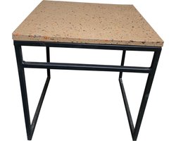 Bijzettafel metaal vierkant 43 cm hoog 42 cm met fiberstone blad, beige gemêleerd