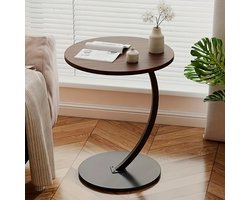 Bijzettafel-Metalen frame-Voor woonkamer, Slaapkamer en Balkon-Walnoten bureaublad met zwart tafelonderstel.