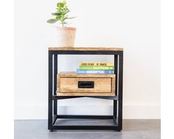 Bijzettafel / Nachtkastje Industrieel Design | Mangohout en Staal | 45x35x50