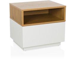 Bijzettafel / nachtkastje MELMO 50x40x45 cm wit/eiken hjh LIVING