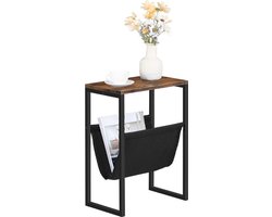 Bijzettafel, Nachtkastje, Opbergmeubel met Stoffen Tijdschriftenhouder en Glazen Blad, Vierkante Tafel voor Kleine Ruimtes, Slaapkamer, Woonkamer, Kantoor, Rustiek Bruin