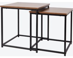 Bijzettafel-nachtkastje-tafel-koffietafel-2delig-hout-staal