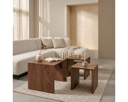 Bijzettafel Nagoya - Set 3 - Acaciahout - Bruin - 55x40x40 / 46x36x40 / 37x31x40 cm (BxHxD)