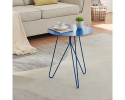 Bijzettafel Nopimi rond metaal 45x43 cm blauw mat [en.casa]