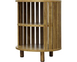 Bijzettafel Ø40 x H50 cm Houtlook PB Plaat met Papieren Afwerking Massiefhouten Poten Roosterdesign 2 Lagen Opslag Tafeltje Slaapkamer Woonkamer Hoektafel