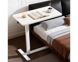 Bijzettafel op Wielen - Laptoptafel, Lemlit Bedtafel en Banktafel Hoogte Verstelbaar 75-110 cm - 70x40 cm - Wit
