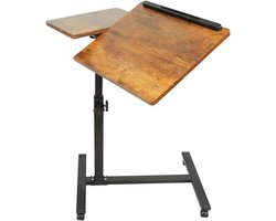 Bijzettafel op wielen, zorgtafel met hoogteverstelling, computertafel, laptoptafel, kantoortafel, zorgbed, bureau (geel-bruin, 60,34,58/90 cm)