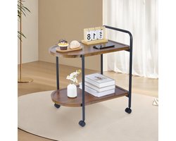 Bijzettafel op wieltjes - Houten koffietafel - Mobiele salontafel - Kleine serveerwagen - Rolwagen - Walnoothoutlook - Stijlvolle salontafel - Tafel voor bank en bank