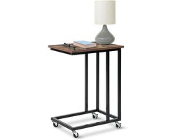 Bijzettafel op wieltjes - Laptoptafel C-vorm - Werken en ontspannen - Ruimtebesparend ontwerp - 50x35x67 cm - Hout en zwart