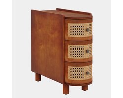 Bijzettafel – Opbergtafel – Nachtkastje – Salontafel – Houten Design – 2 Uittrekbare Laden – Wieltjes – Compact 60x27,5 cm