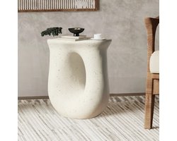 Bijzettafel Organisch - Artistiek - Decoratie - U Vorm - Keramiek Look - Creme - Voor Binnen en Buiten - 42.5x33x45cm