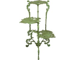 Bijzettafel plantentafel - Gietijzeren tafeltje 3 niveaus - Groene Bloemen - 80 cm hoog