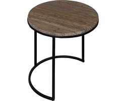 Bijzettafel Risoul - Travertin/Metaal - Bruin/Zwart - 40 x 47 x 40 cm (BxHxD) - Set 2 stuks