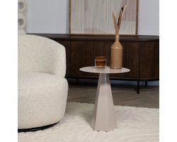 Bijzettafel Rond - Beige Metaal - 40x40x48cm - Niké - Giga Meubel