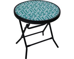 Bijzettafel, rond, inklapbaar, van glas en metaal, balkontafel, kleine balkontafel, weerbestendig, onderhoudsvriendelijk, balkontafel voor balkon, tuin, terras, woonkamer