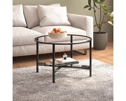 Bijzettafel Rond - Laptoptafel Koffietafel - Moderne Woonkamer - Gehard Glas - 70 cm Diameter - Zwart Transparant