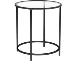 Bijzettafel Rond, Salontafel, Glazen Tafel Met Metalen Frame, Gehard Glas, Nachtkastje, Sofafel, Voor Balkon, Zwart