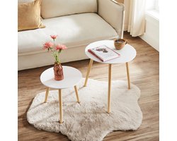 Bijzettafel rond set van 2 Ø45 cm – Scandinavische salontafel en nachtkastje in wit en naturel hout – minimalistische design tafels – Urbanhome