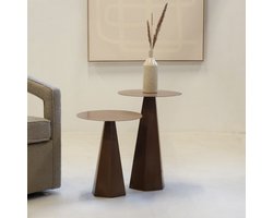 Bijzettafel Rond - Taupe Metaal - 40x40x48cm - Niké - Giga Meubel