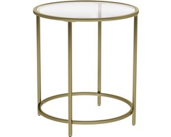 Bijzettafel - Ronde glazen tafel met gouden metalen frame - kleine salontafel - nachtkastje - balkon Stevige tafel van gehard glas - decoratieve gouden ronde tafel