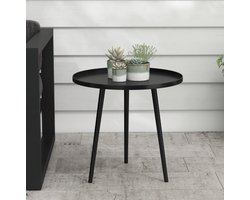 Bijzettafel - Ronde Tuintafel Met Opstaande Rand En Modern Design - Voor Balkon, Terras En Tuin - Staal - 40 x 50 Cm - Zwart