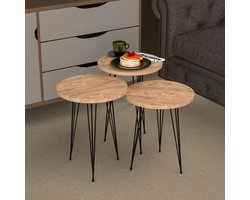 Bijzettafel Ry set van 3 rond houtkleurig en zwart