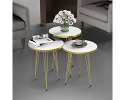 Bijzettafel Ry set van 3 rond wit en goudkleurig