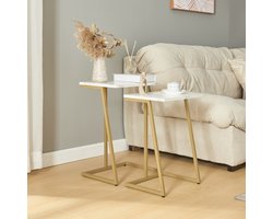Bijzettafel Salem set van 2 goudkleurig en marmer wit [en.casa]