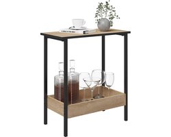 Bijzettafel, salontafel met 2 planken, consoletafel met opbergruimte in de woonkamer, woonkamertafel van metaal en houtmateriaal, kleine banktafel, zwart licht eiken, 50 x 55 x 25 cm, BTS03hot