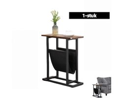 Bijzettafel salontafel — met stoffen tas + stalen frame design - geschikt voor slaapkamer nachtkastje woonkamer - zwartbruin