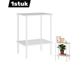 Bijzettafel - Salontafel met twee niveaus - met opbergvakken en metalen frame - Salontafel in moderne stijl - voor woonkamer en slaapkamer - Wit - 1 st.