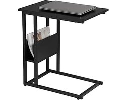 Bijzettafel - Salontafel Metaal met Hout - Nachtkastje - Bedtafel – Laptoptafel - Frame Van Metaal - Koffietafel - 55x36x59.5cm- zwart