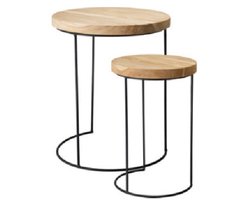 Bijzettafel Salontafel metalen Frame - Tafelblad teak - set 2 stuks