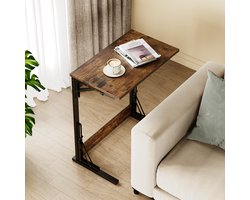 Bijzettafel - salontafel - opvouwbare C-vormige bijzettafel, metalen frame, verstelbare poten, geschikt voor woonkamer, slaapkamer, kantoor - 60 x 37 x 71 cm - bruin