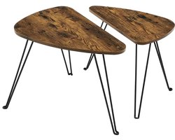 Bijzettafel, Salontafels, set van 2 bijzettafels, voor woonkamer, eetkamer, slaapkamer, industrieel ontwerp, vintage bruin-zwart LNT012B01