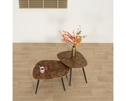 Bijzettafel Set Faro - Gerecycled Teakhout / Metaal - Bruin / Metaal - 66x33x51 / 54x39x44 cm (BxHxD) - Organische vormen