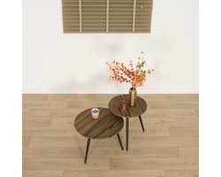 Bijzettafel Set Rocha - Hout / Metaal - Bruin / Zwart - 50x37x50 / 40x41x40 cm (BxHxD) - Ronde tafels - Gerecycled Teak