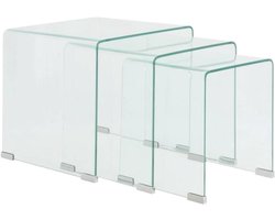 Bijzettafel Set - Salontafels Nesting - Woonkamer Organisatie - Gehard Glas - 3-delig - Transparant