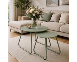 Bijzettafel Set - Salontafels Rond - Woonkamer Decoratie - Ruimtebesparend In elkaar - 2-delig 60/40 cm - Groen