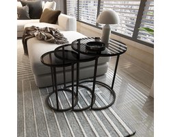 Bijzettafel set - Tafelset - Decoratie presenteren - Ruimtebesparend ontwerp - Set van 3 - Zwart transparant