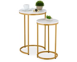 bijzettafel - set van 2 - 2 groottes - metalen poten - wit-goud
