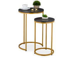 bijzettafel - set van 2 - 2 groottes - metalen poten - zwart-goud