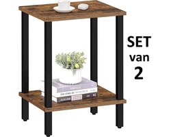 Bijzettafel Set van 2 – Industrieel Hout voor Woonkamer & Slaapkamer – Nachtkastje en Plantentafel – Bruin – IN-HOME Umbria