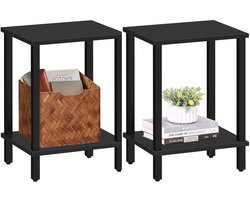 Bijzettafel Set van 2 – Industrieel Hout voor Woonkamer & Slaapkamer – Nachtkastje en Plantentafel – Zwart – IN-HOME Umbria