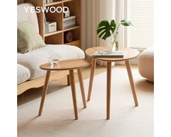 Bijzettafel set van 2 massief eikenhout – organische ronde salontafels 65 cm – design nesttafels in naturel hout voor woonkamer en balkon – Bella