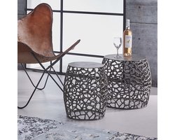 Bijzettafel set van 2 | maze zandgegoten | grijs | aluminium | woonkamer bijzettafel | 45 x 45 x 42 cm | modern / sfeervol design